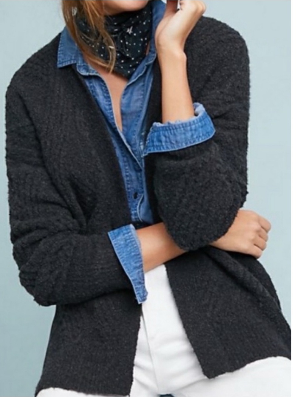 Anthropologie MOTH Grey Soft Open-Front Cardigan Sweater Alpaca Wool